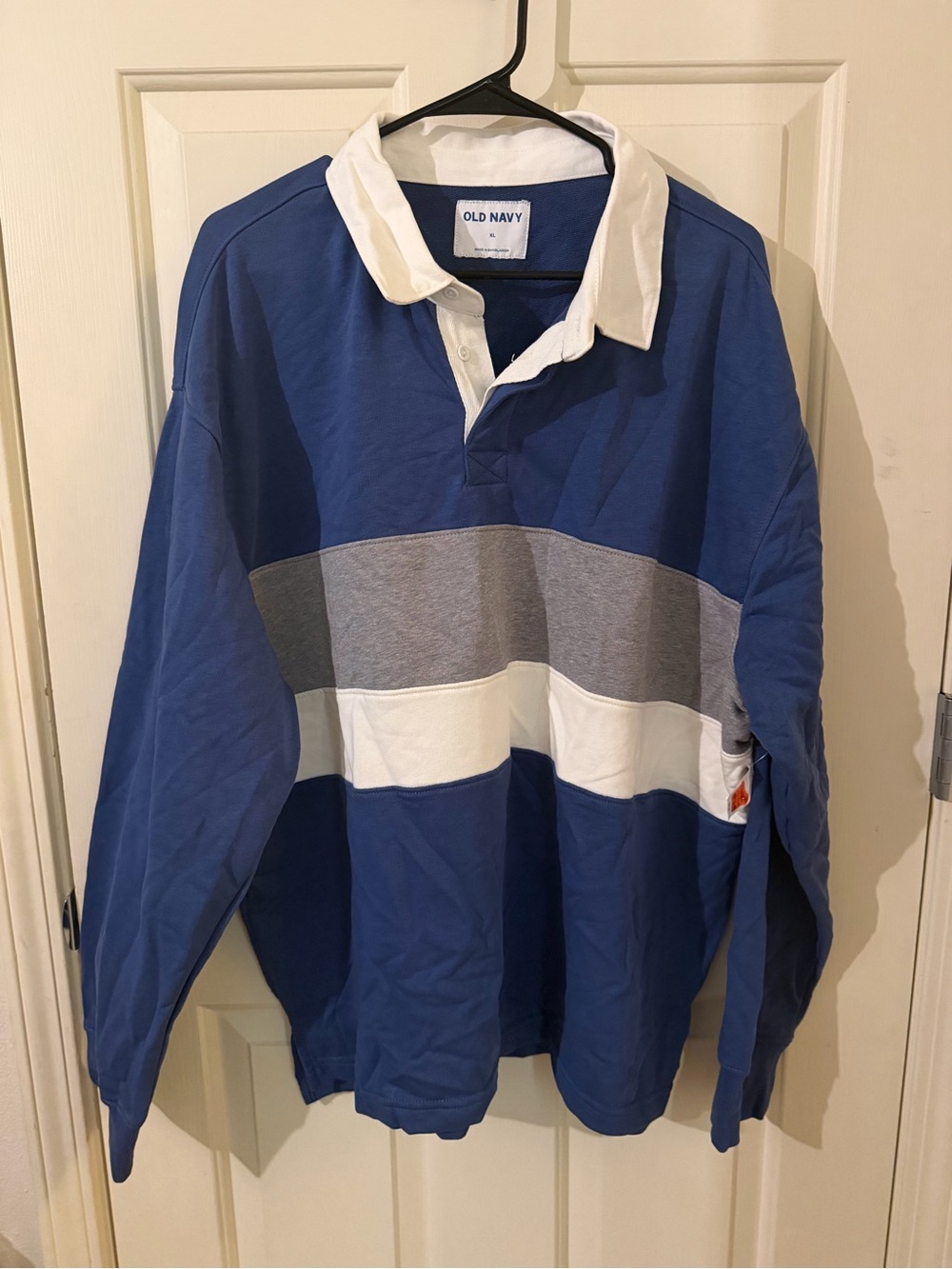 Old Navy Blue and White Striped Rugby Pullover